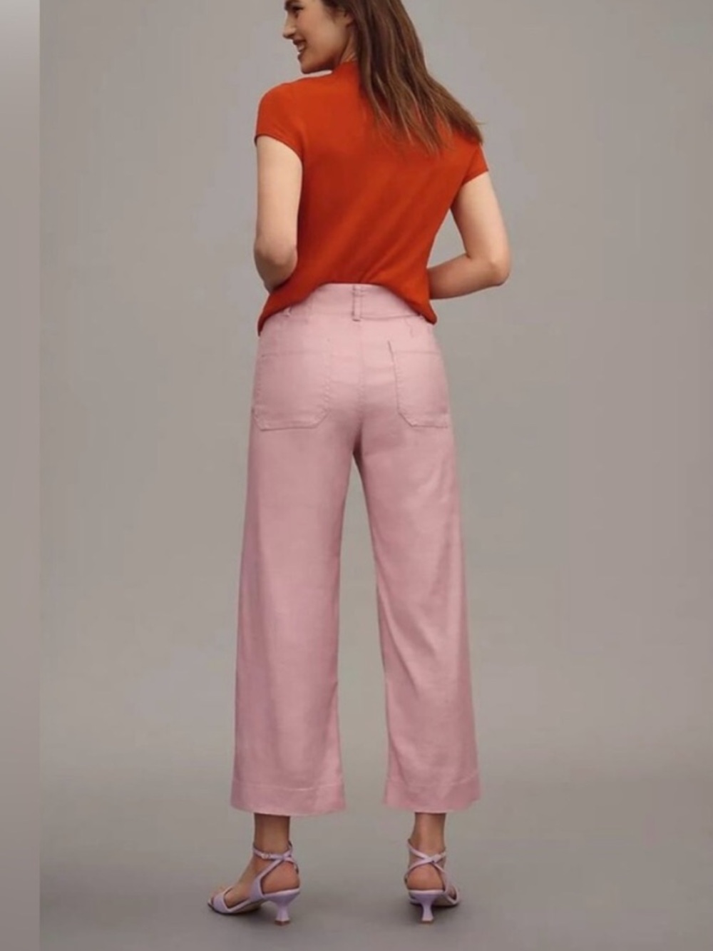 Maeve Colette Pants Blush Pink Wide-Leg Cropped - Picture 2 of 7